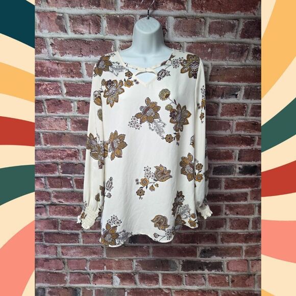 Maurices Floral Blouse M | White V Neck Long Sleeve Lightweight Boho Chic Top - Picture 1 of 7